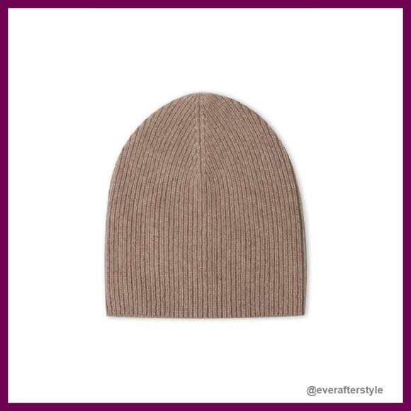 Pure Cashmere Ribbed Beanie Slouchy Winter Hat Classic Elegant Minimal Chic main image 4